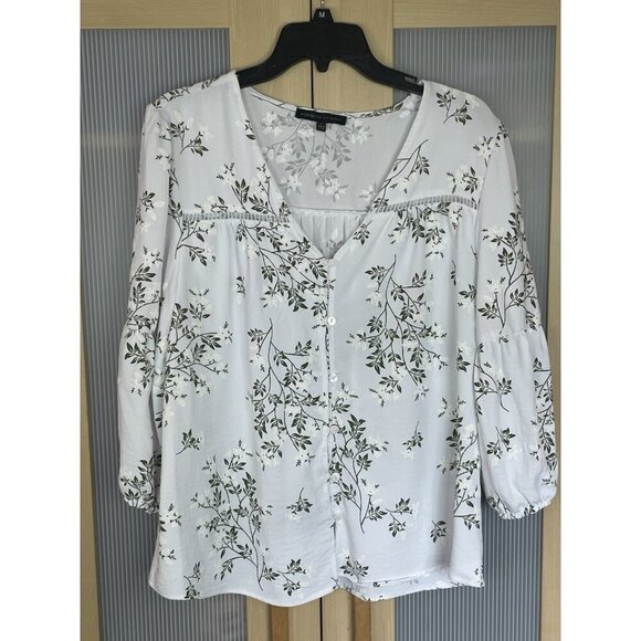 Adrienne Vittadini Women's Blouse Floral White Large Career Casual Party Cottage - Picture 1 of 6